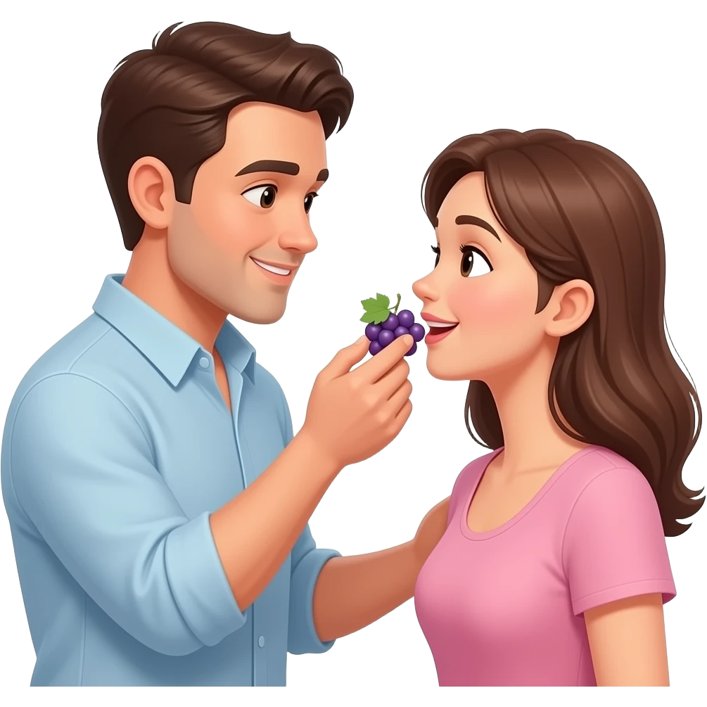 Man feeding grape to woman romantic Couple emoji
