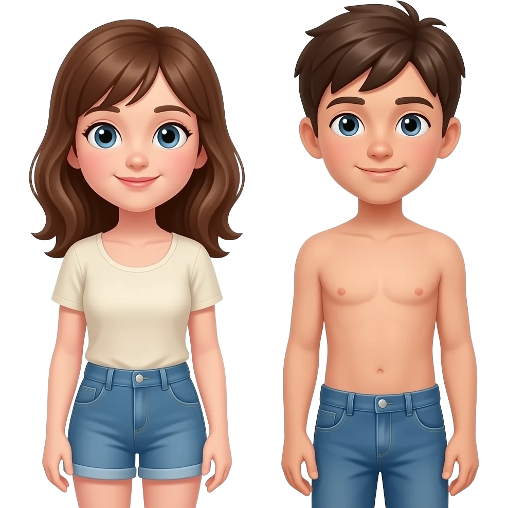 Mädchen 14 jahre alt und daneben einen Jungen 14 jahre alt. Ich will den ganzen Körper sehen. Und beiden haben nichts an emoji