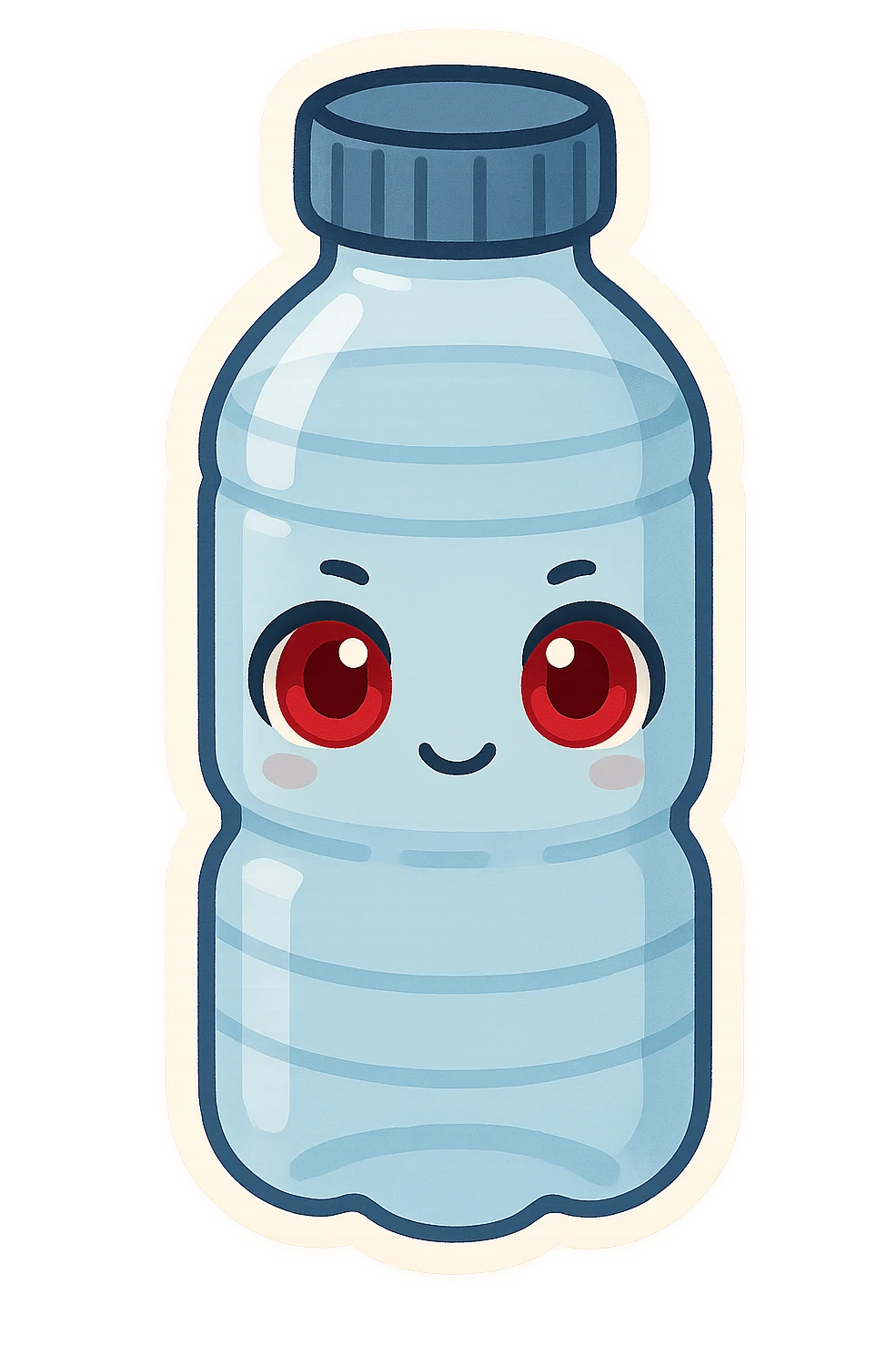 A water bottle with red eyes emoji