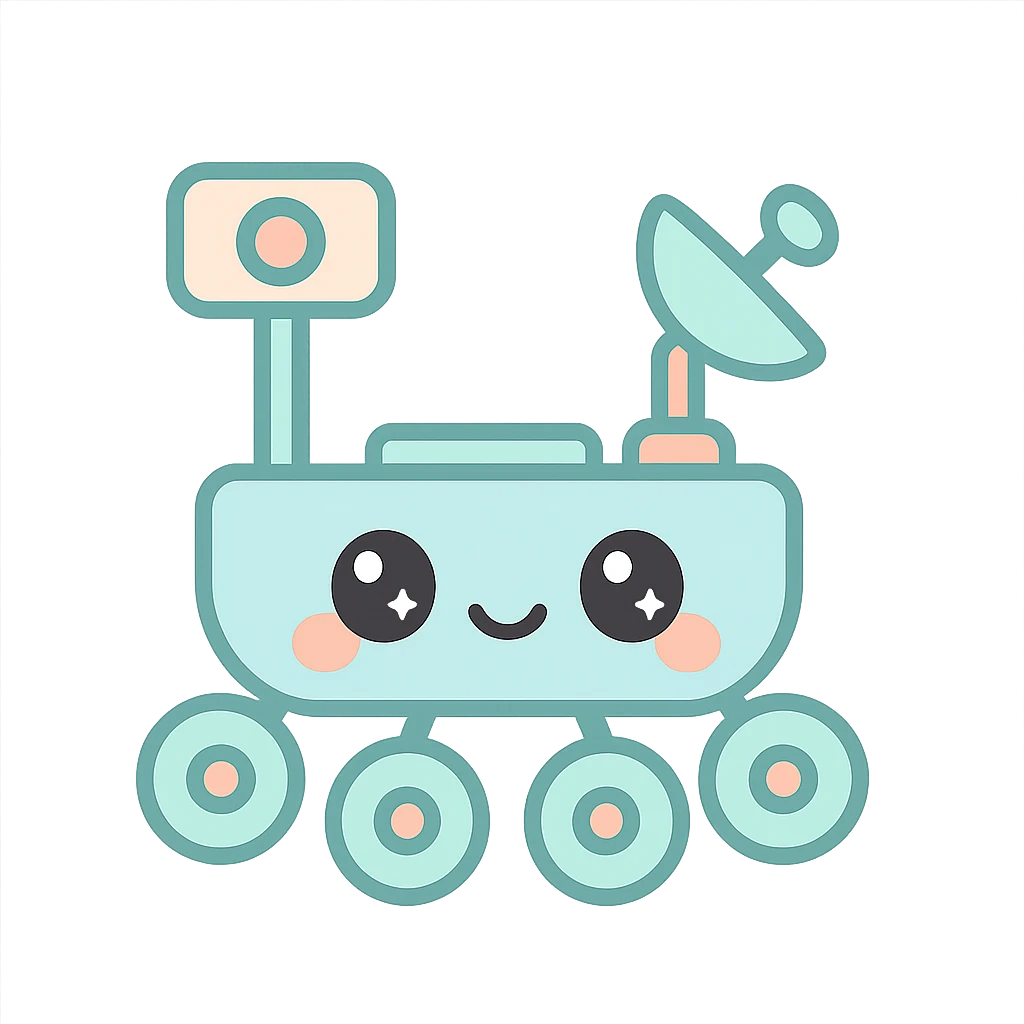 Mars Rover emoji icon, kawaii style, cute and approachable, suitable for social media emoji