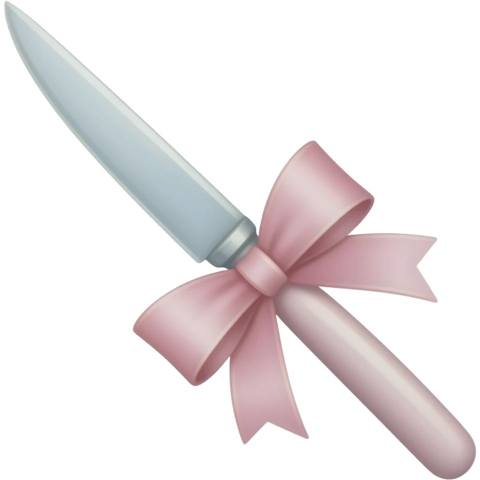 Pastel pinkish and white dainty neat cute thin slim lanky long sharp edgy pocket filet knife with a tiny ribbon emoji
