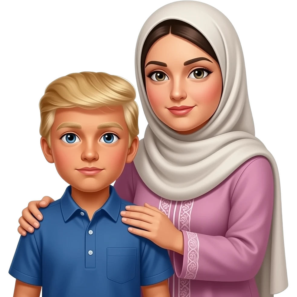 Muslim Farheen  holding  hands on shoulders comforting in shalwar kameez and the son Barron Trump in trust in Baron Trump  in circle with President Son Barron Trump in sha Alllah emoji