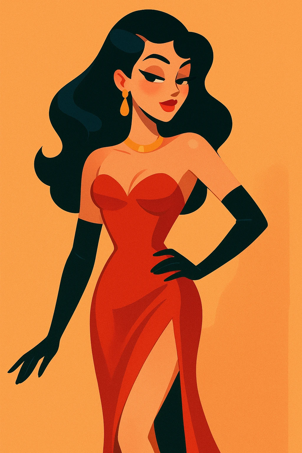 a sexy girl, elegant and glamorous, in a chic dress, soft lighting, fashion illustration emoji