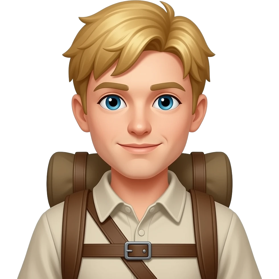 Peregrino con mochila sin barba y rubio emoji