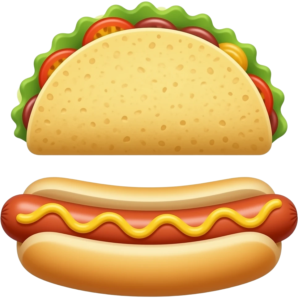 Plain taco with a plain hotdog no bun laying horizontally emoji