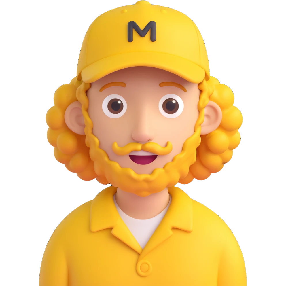 curly character guy cute carpenter in yellow cap emoji
