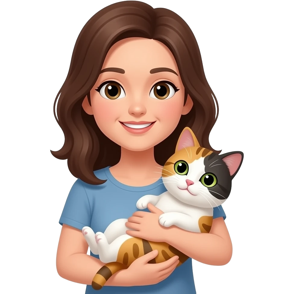 Woman holding a cat like a baby emoji