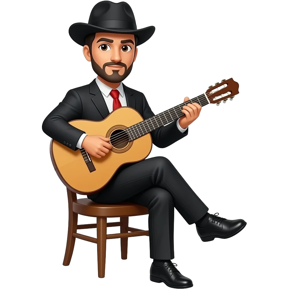 joueur de guithare flamenco avec chapeauen laterale avec un pied sur une chaise emoji