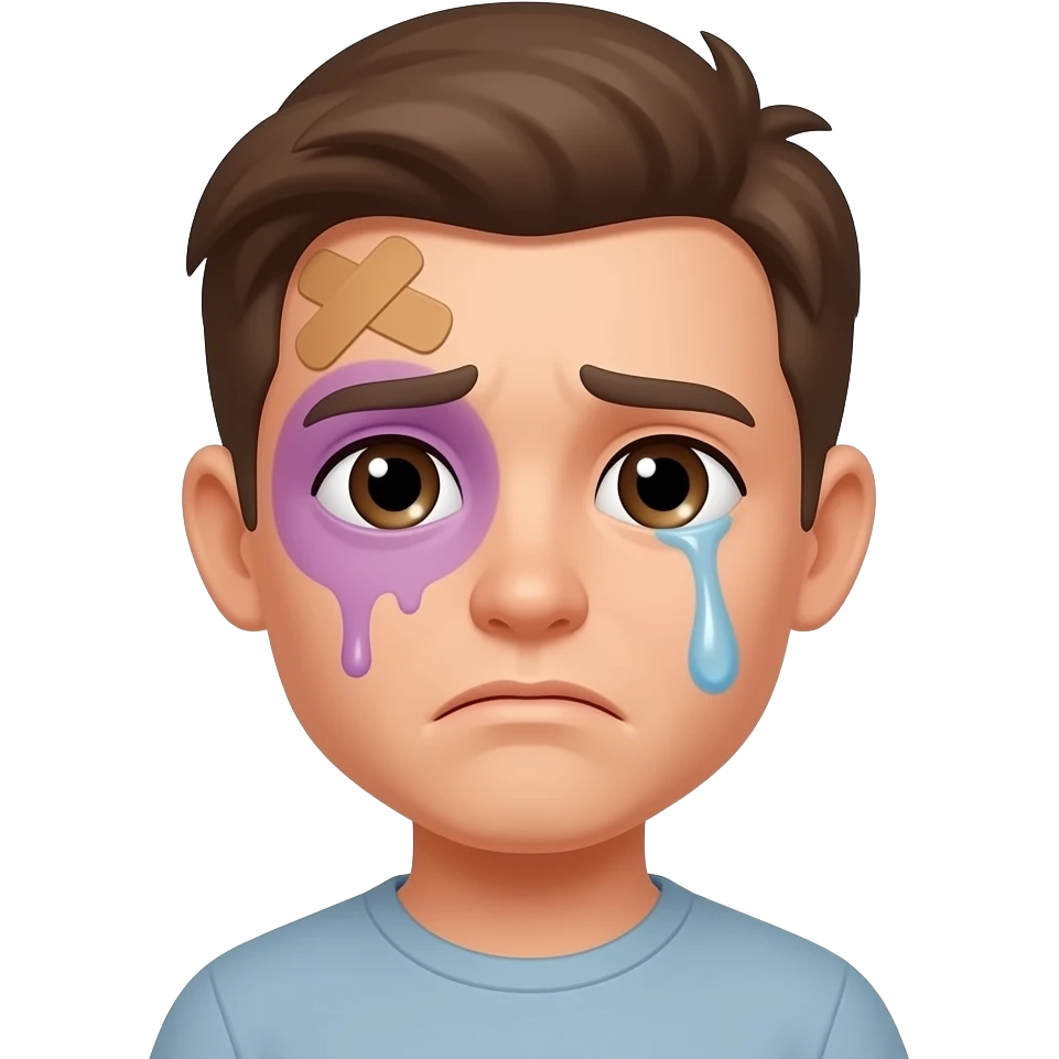 Emoticon With Purple Punch Eye And A Band-Aid In The Forehead About To Cry emoji