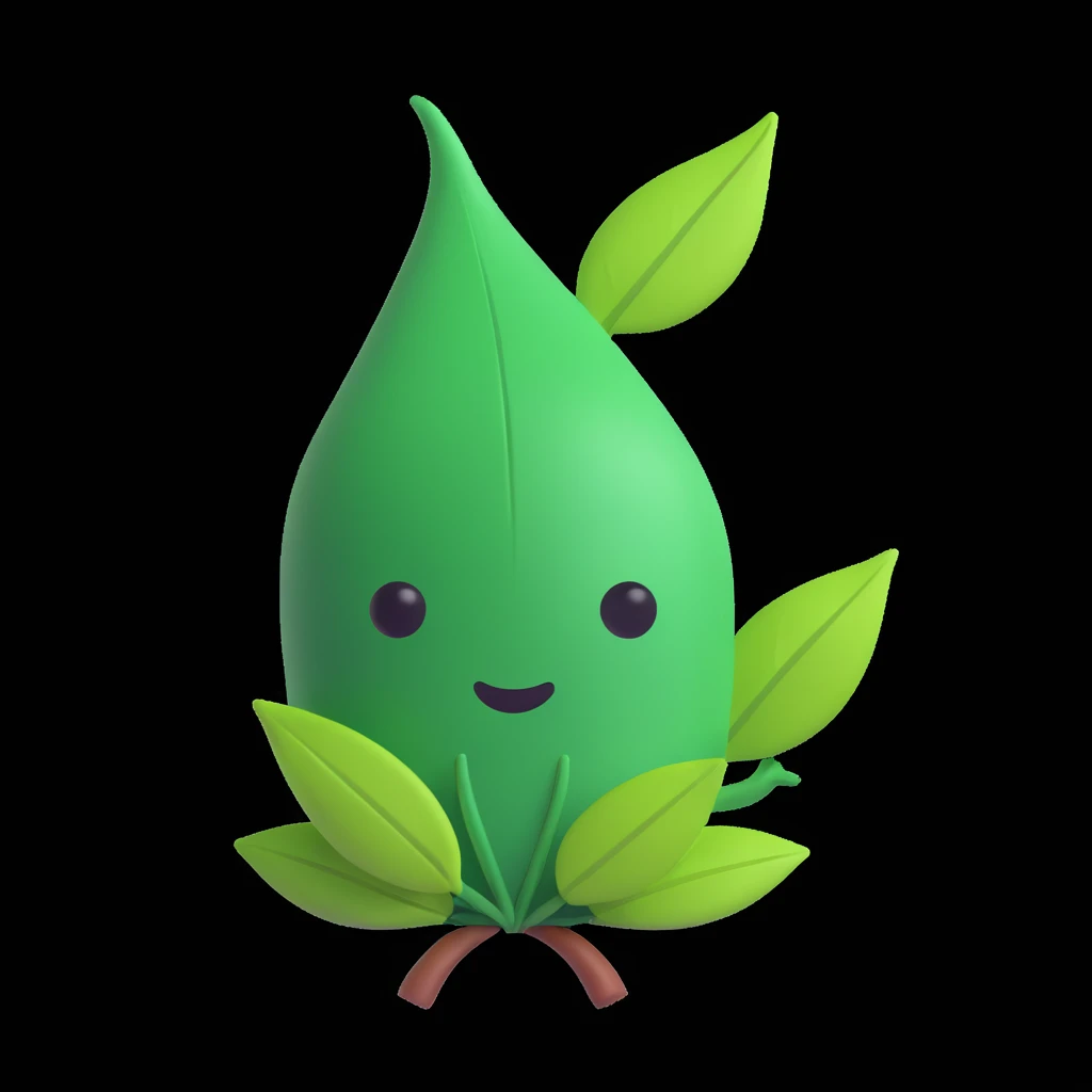 Among Us crewmate, green color, with a leaf hat, simple background emoji