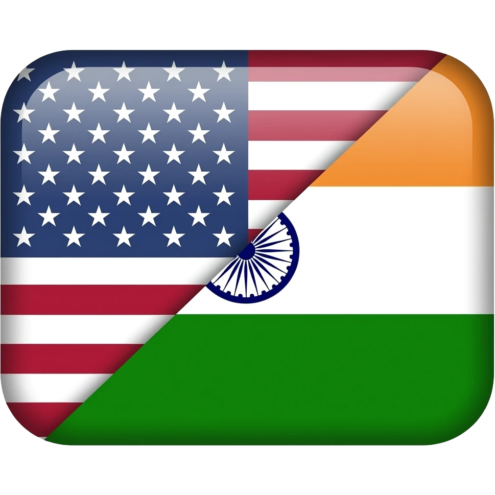 india flag hald diagonally and us flag on the outher half and make it rectangular like a normal flag emoji
