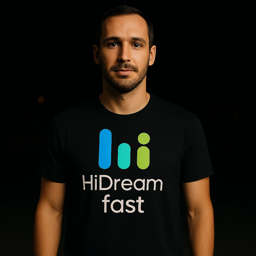 man wearing tshirt with this logo, dark night background with dim , add fast below logo, make man fit into image, add fast insead pf the dev keep rest same emoji