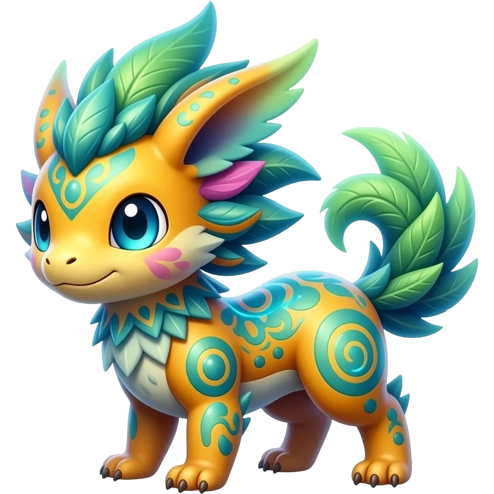 Exotic Tropical futuristic lush warm-colored neon-colored Fakémon-Trico-creature (full body) emoji
