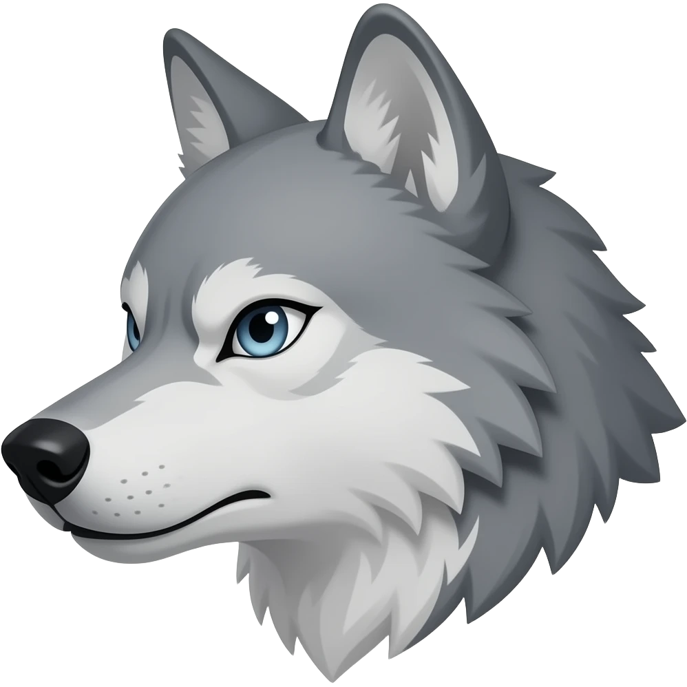angry face light gray wolf head little bit anime eyes realistic Turn sideways light blue gray eyes emoji