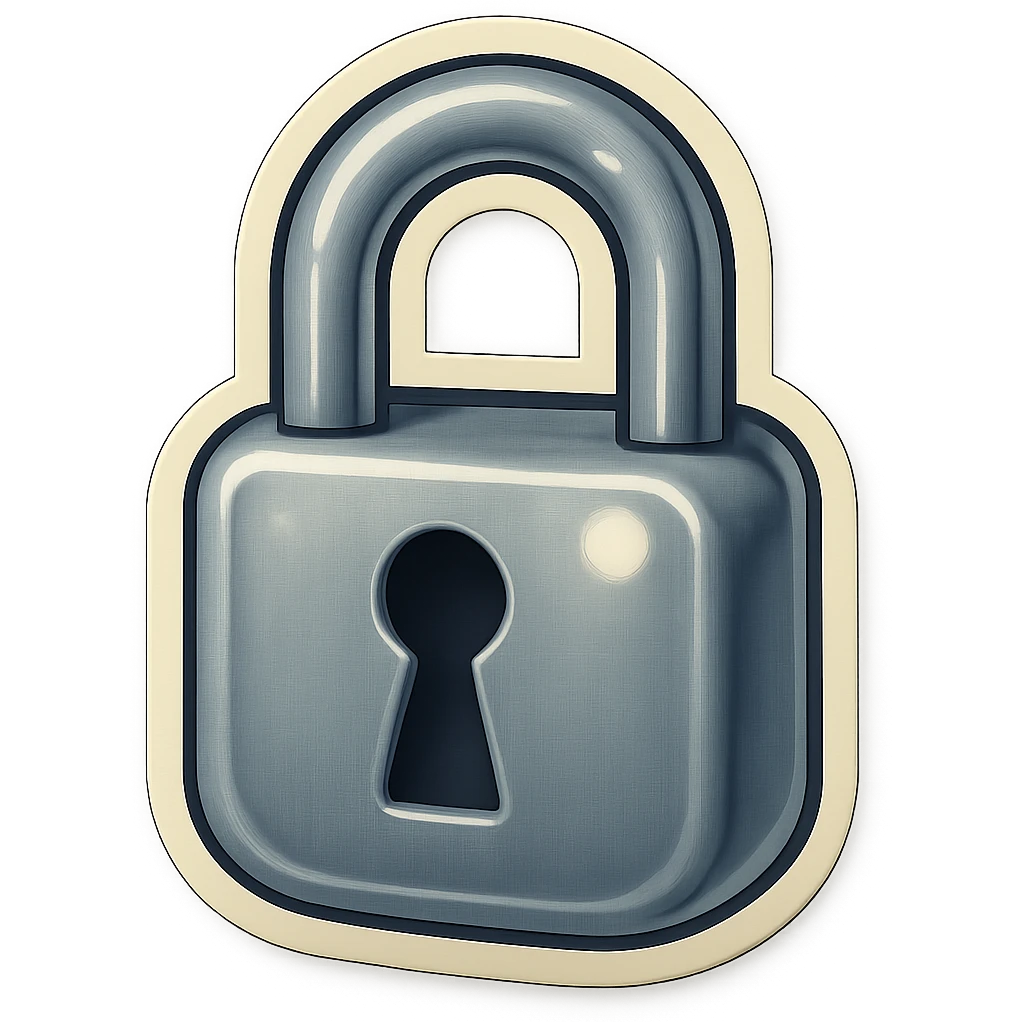 A gray padlock sticker in retro stickers style, with a vintage design and a retro vibe emoji