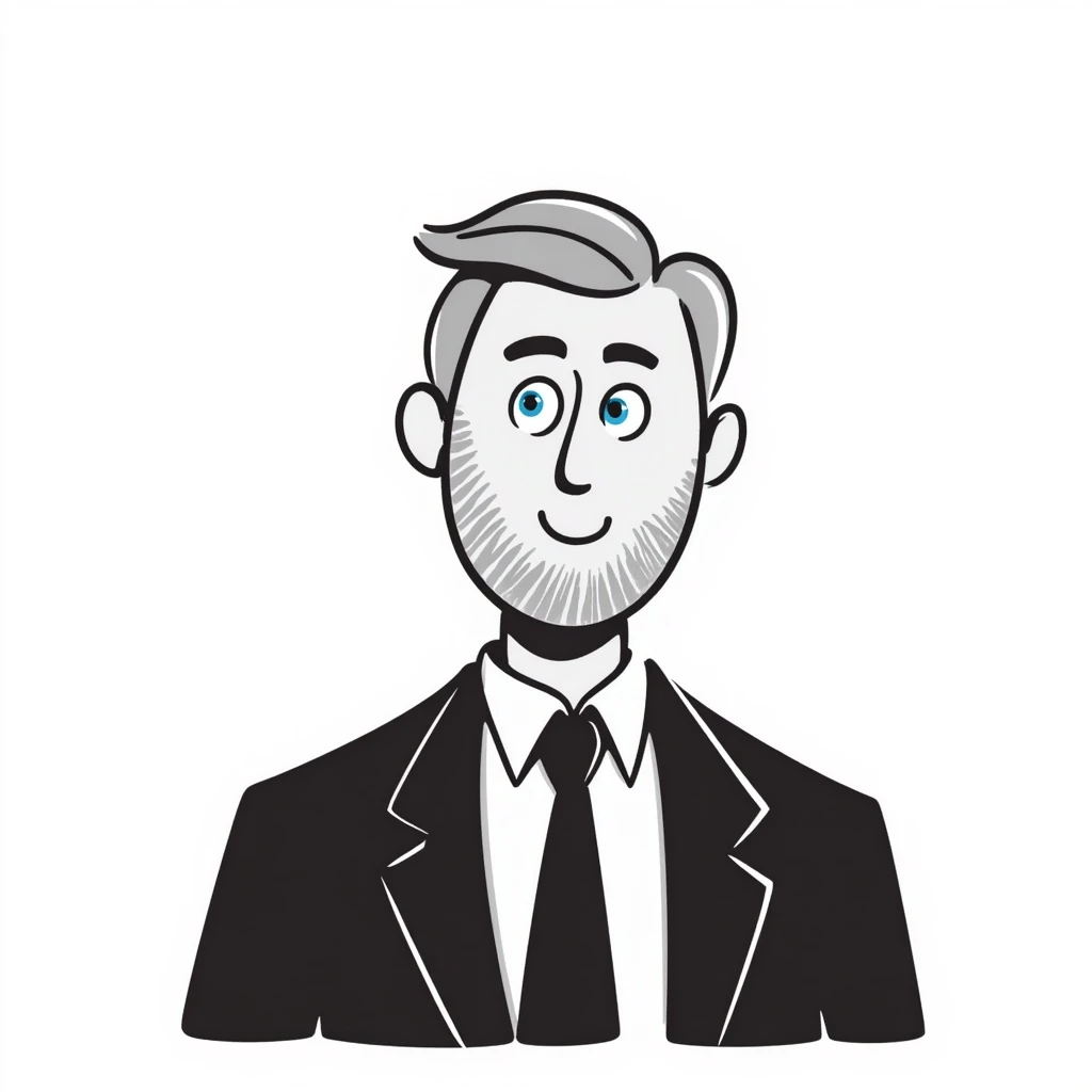 A middle-aged man with a medium slightly gray beard, short hair cut to the scalp on the sides and combed back on top, blue eyes emoji