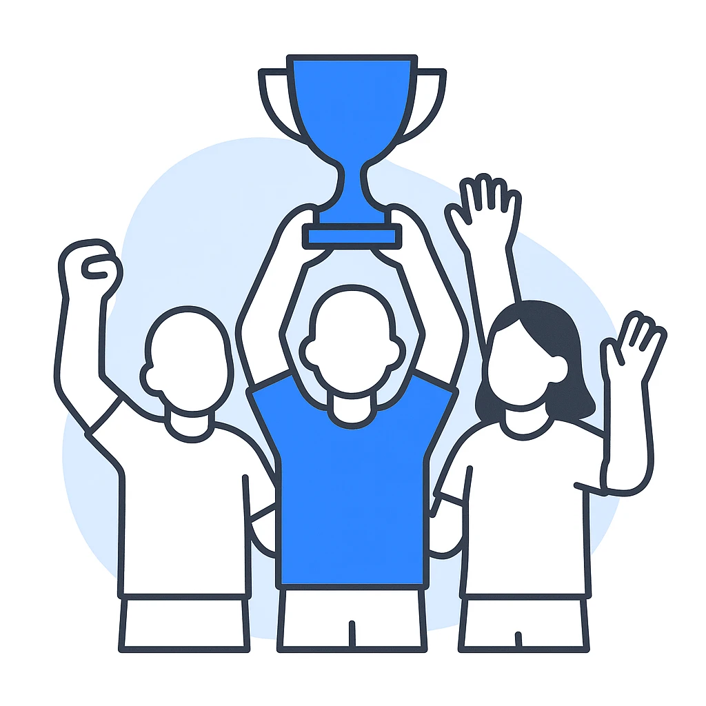 team celebrating with trophy emoji