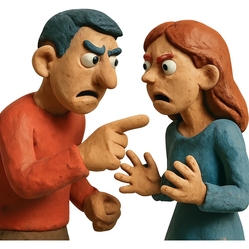 man and woman in an argument, visible clay texture emoji