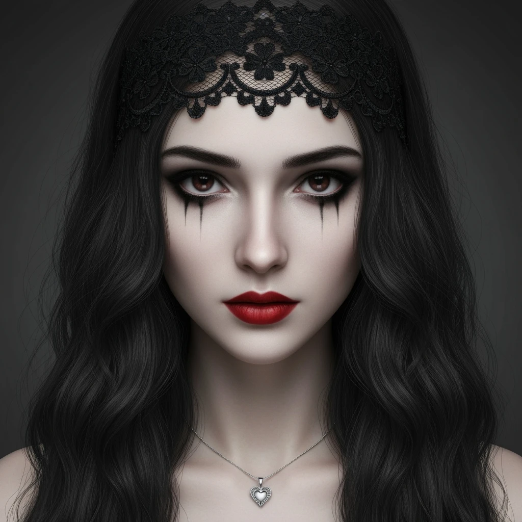 goth profile picture with a heart accent, cute, expressive, minimal, variation 2 emoji