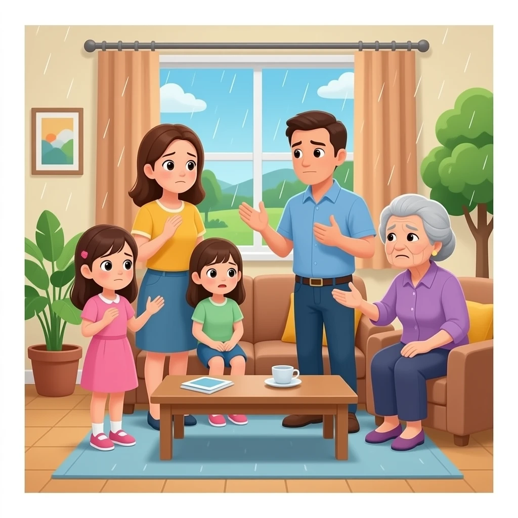 Ambiente familiar(dos chicas, la madre y el padre y la abuela) deteriorado, desgaste emocional, y desacuerdo sobre ingresar a la suegra en residencia. emoji