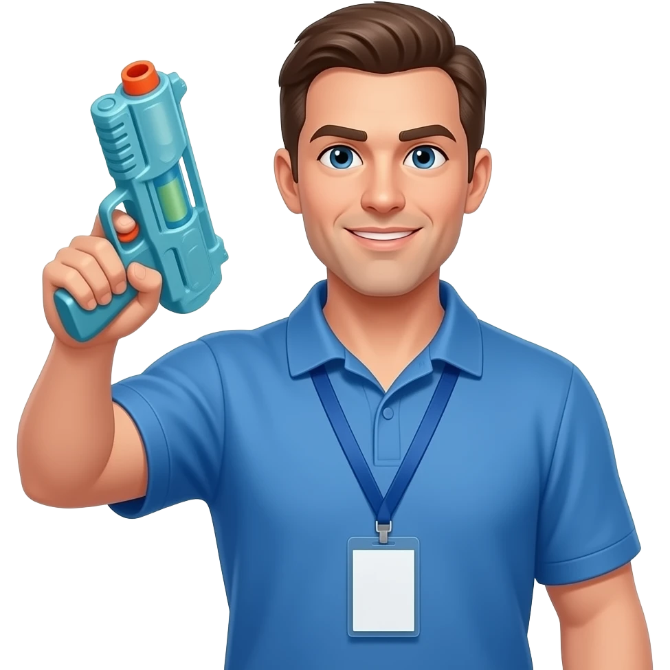 coach in a blue shirt signaling a water gun emoji
