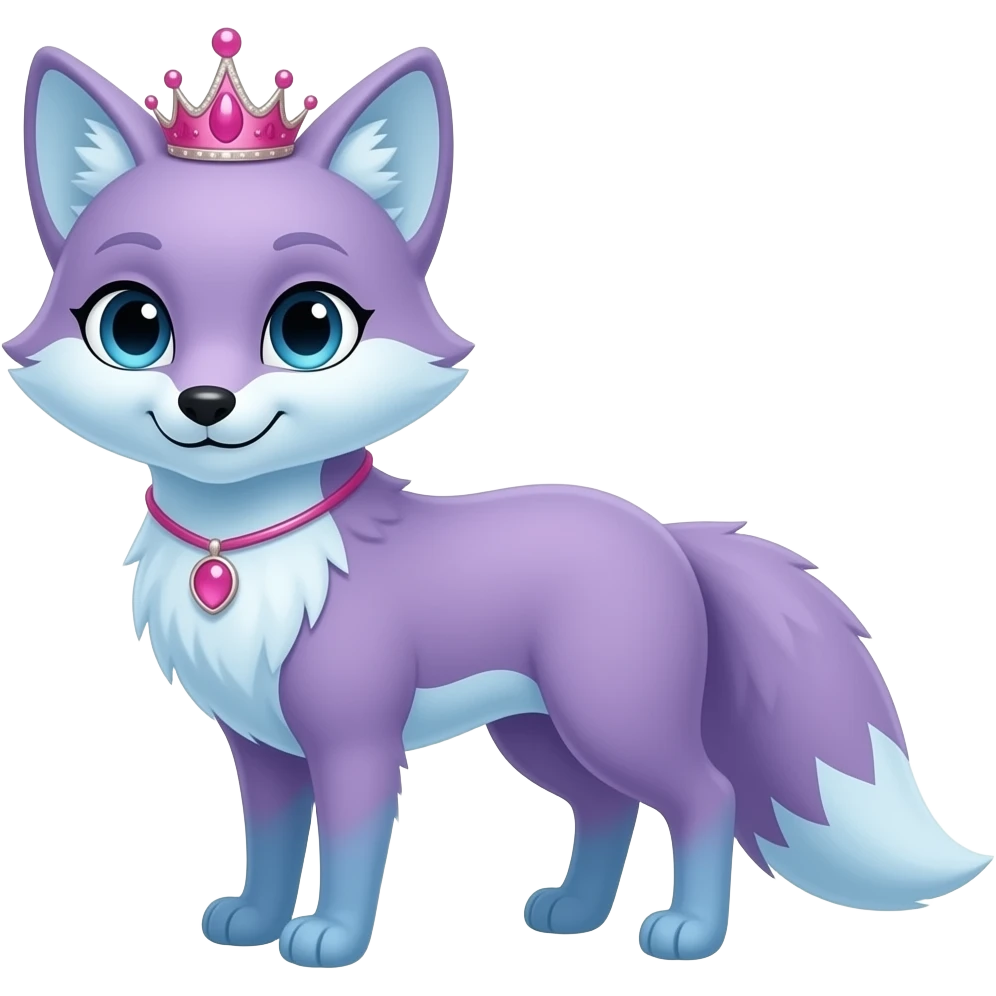 Female violet and glacier blue fox with pink tiara emoji