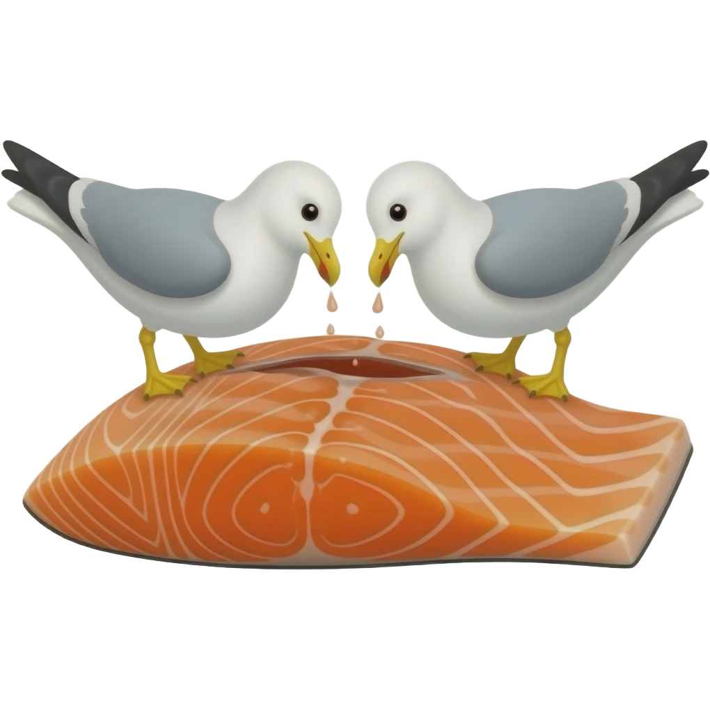 Two seagulls sharing salmon emoji