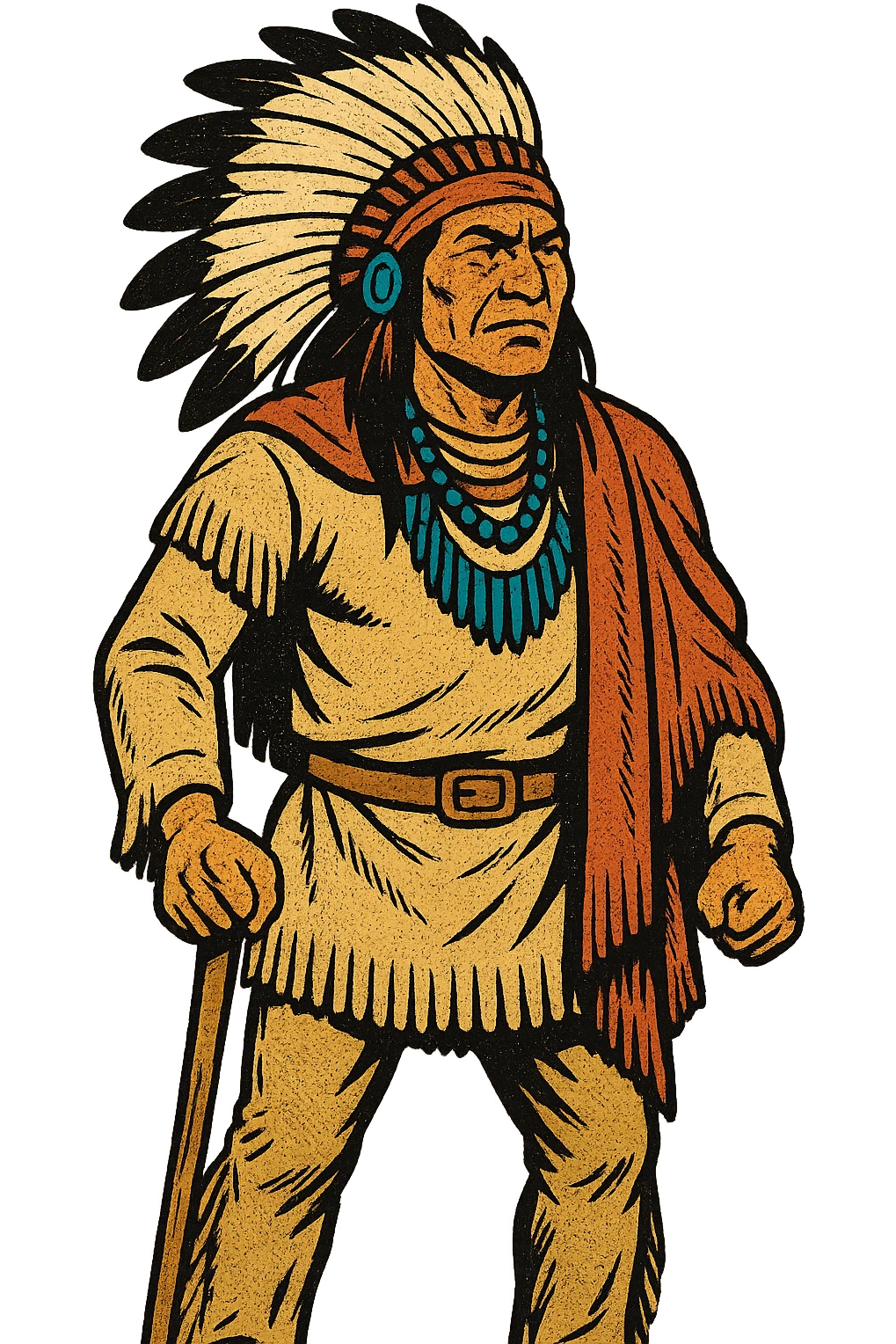 The full body of an 1860s native American chief from the American West who is looking determined emoji