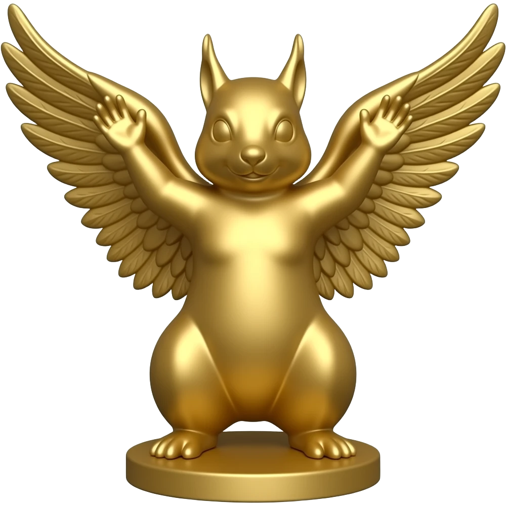 gilded statue standing squirrel wings and hands up emoji