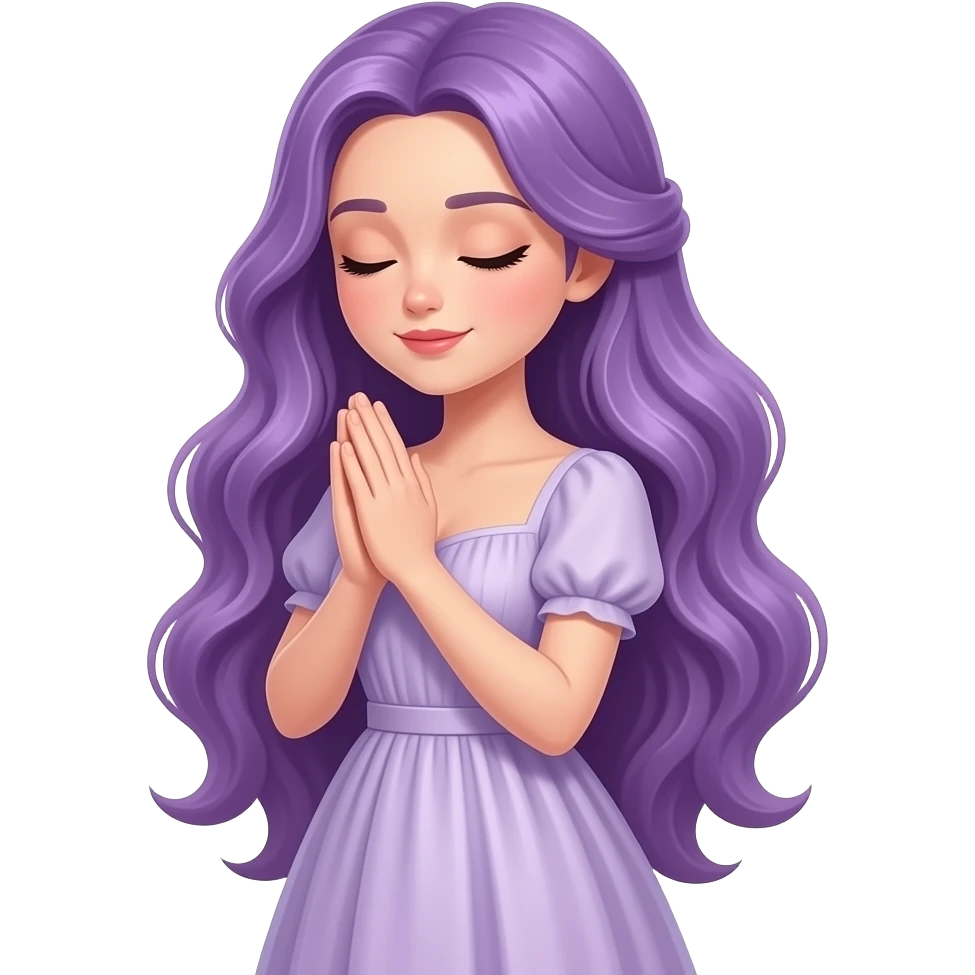 sexy girl with long purple hair is praying emoji