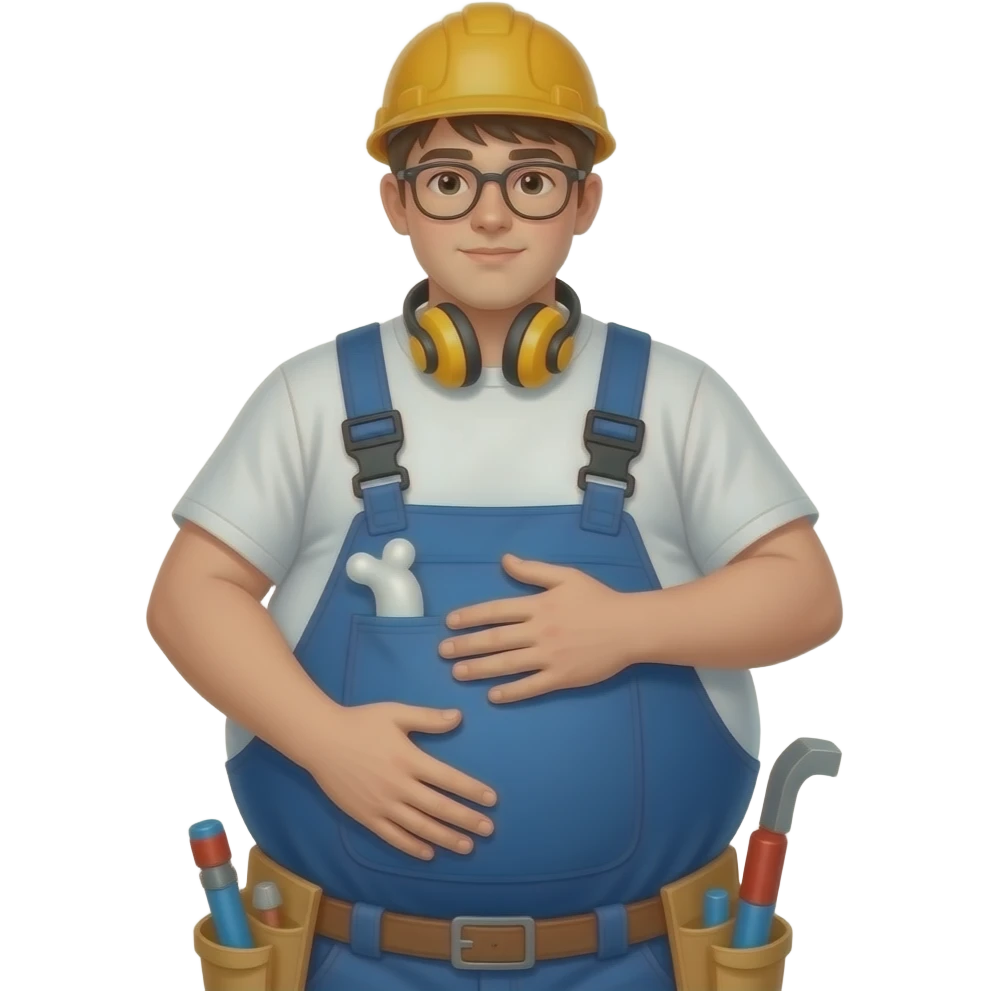 Zrób chłopak 16 latek bardzo bardzo bardzo super ogromnym brzuchem jak bardzo ogromny balon i w pracy budowniczy i głaszcze jedną ręką swój brzuch i i emoji