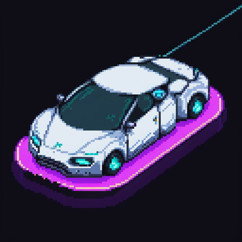 Futuristic hovering car on a neon road at night emoji