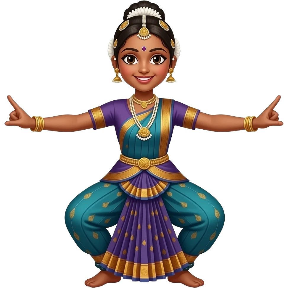 Light teen  brown skin girl in a bharatnataym dress smiling  doing a pose emoji