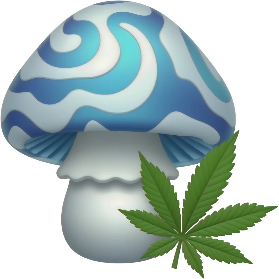 Trippy white blue Shroom and weed emoji