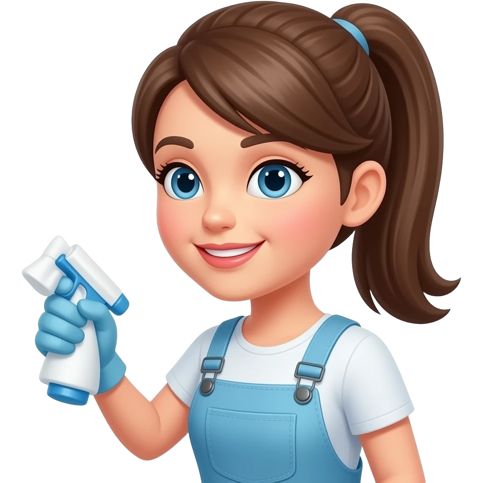 Mulher com rabo de cavalo fazendo faxina emoji