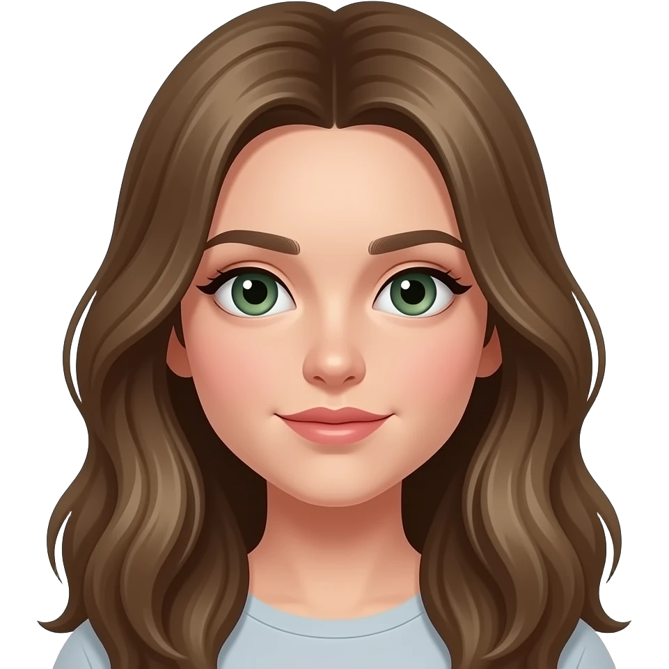 Girl with pale skin, slightly wavy hair, dark green  eyes, dark blonde very long hair emoji