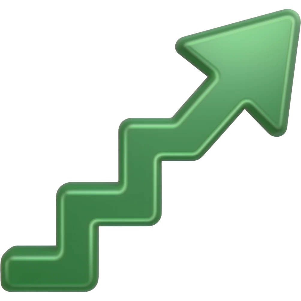 up and to the right green stair step stock arrow with no bars underneath it and round the edges emoji