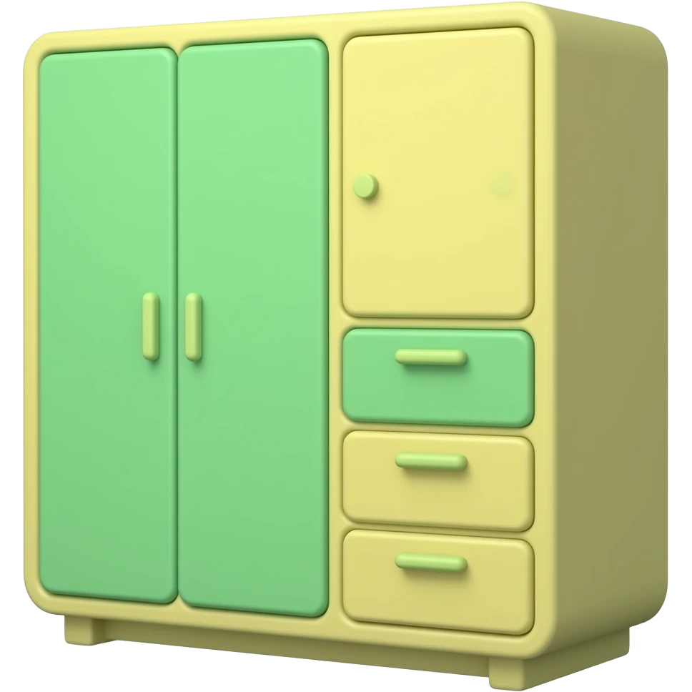 green and yellow a modern cute wardrobe with soft pastel tones, minimal design, aesthetic bedroom furniture, 3D render inspired by Barbie colour palette emoji