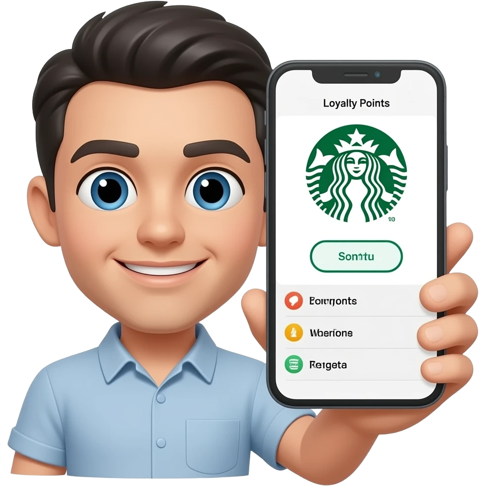 Please create someone holding their phone with looking at their loyalty points in their starbuck app on their phone emoji