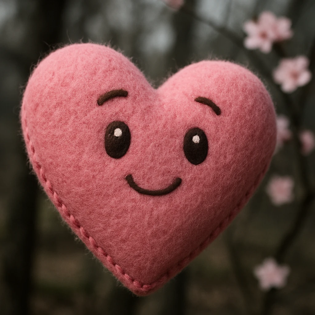 pink heart with sakura flowers, plush portrait style emoji