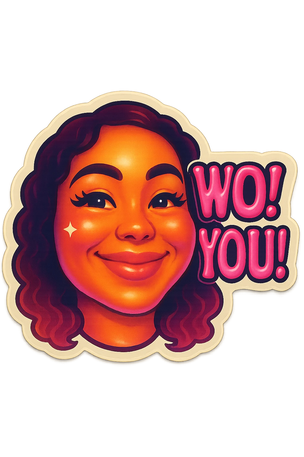 excited smile with mouth closed 
add the words W You! in pink emoji