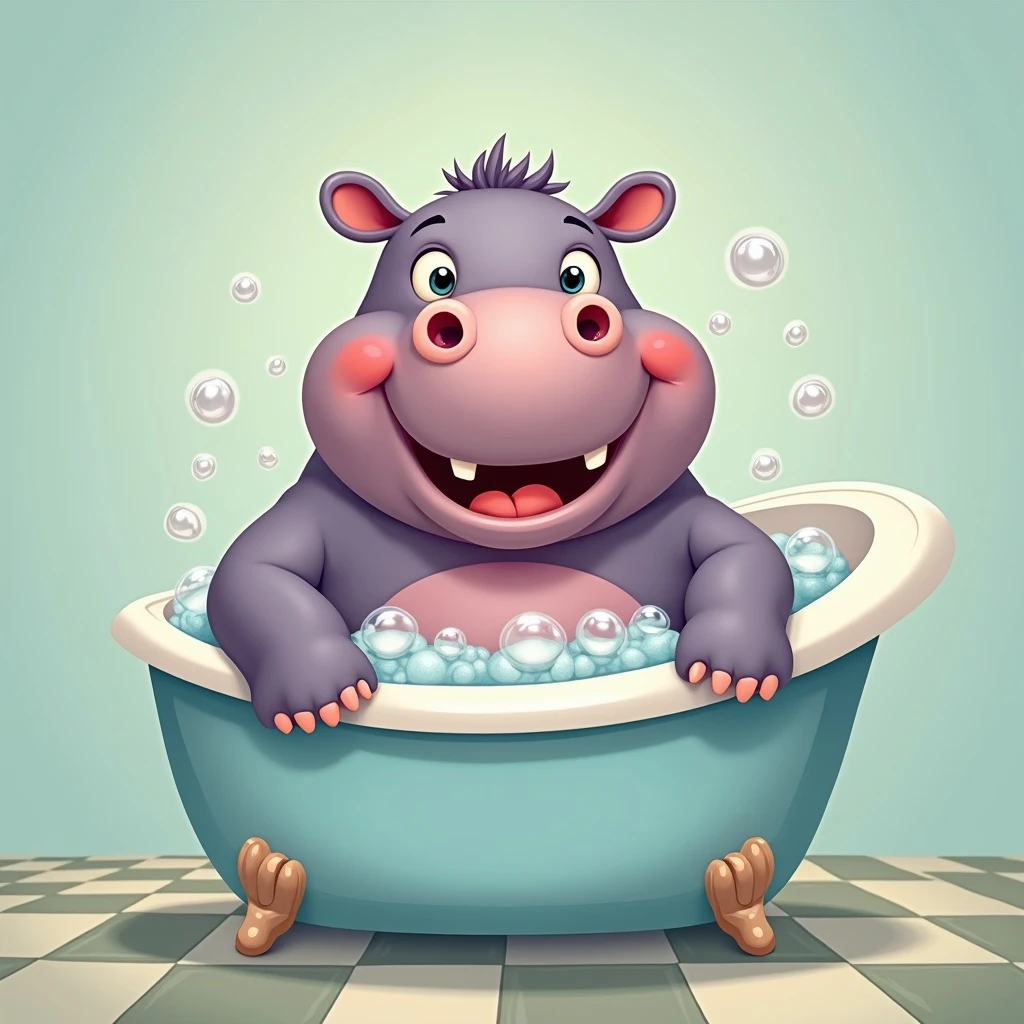 happy hippo with bubbles in bathtub emoji