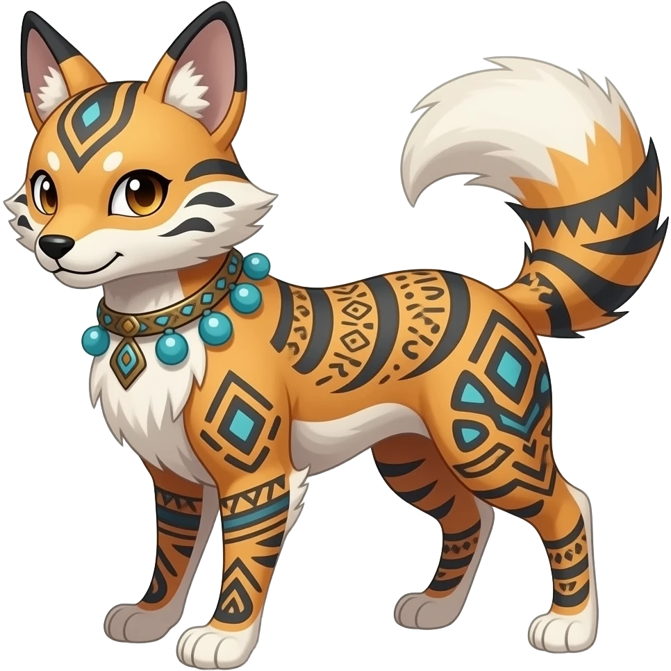 Tribal-patterned aesthetic quadrupedal elegant oriental feral painted Absol-Glaceon-Umbreon-Sprigatito-Furret-Sylveon-animal-Fakémon-fusion-hybrid-creature emoji
