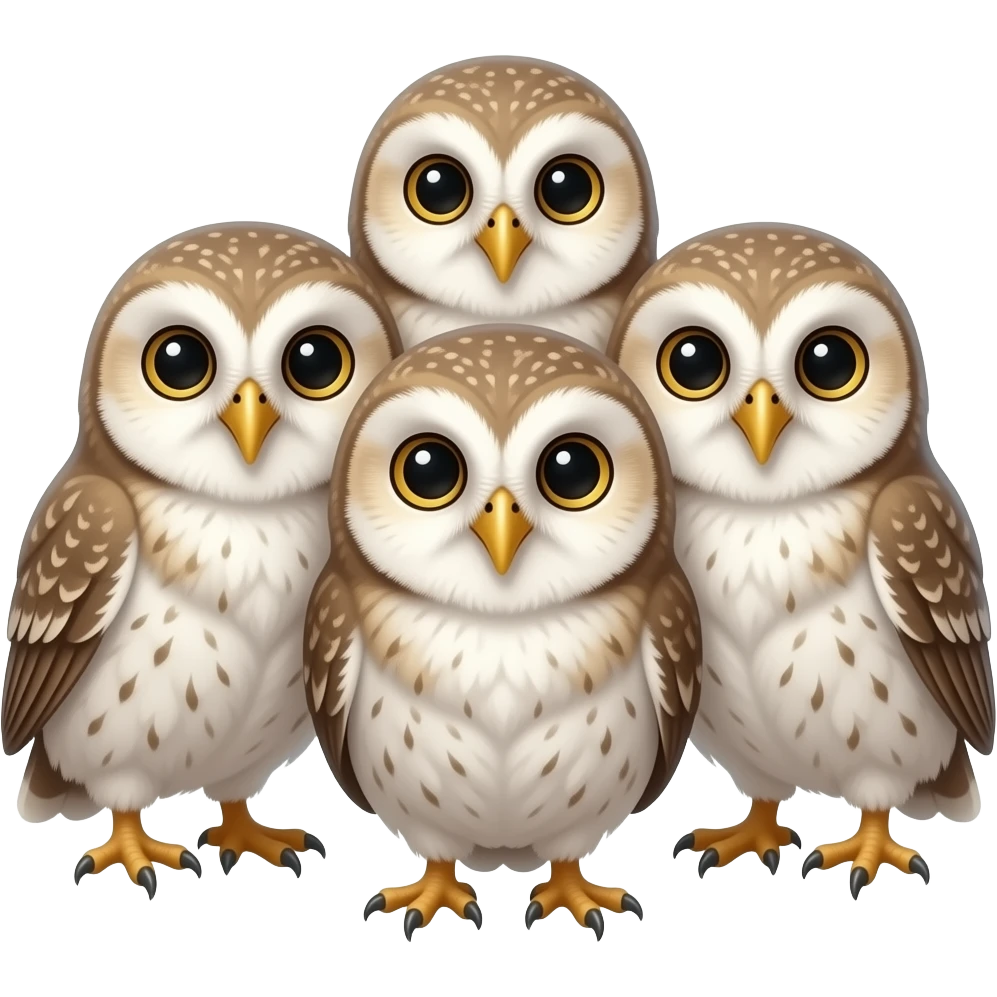 Cartoon cute tiny little Baby owls staying together emoji