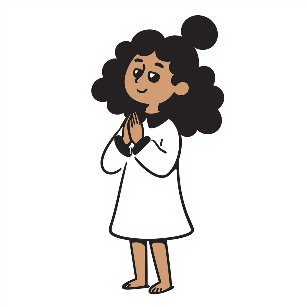 brown skinned girl praying, hand drawn doodle style emoji