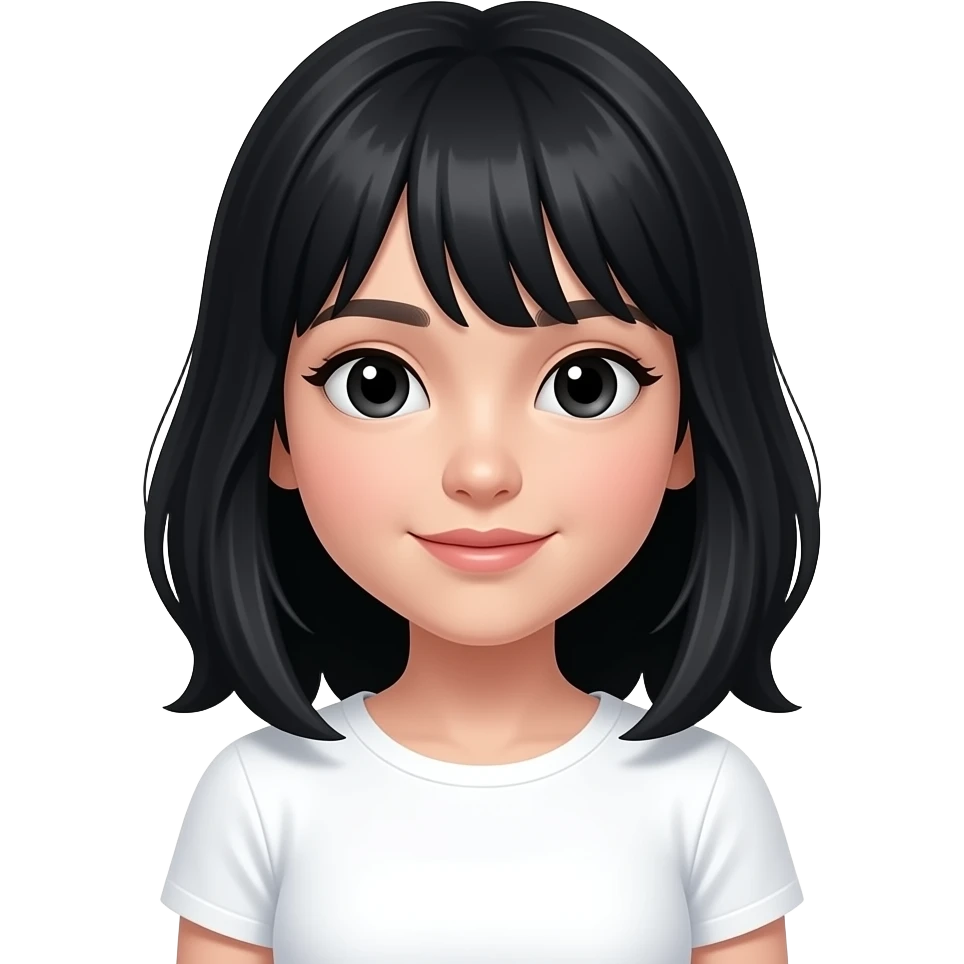 فتاة ذو شعر اسود ليس طويل او قصير وعينان سوداء مع تشيرت ابيض وبشرتها فاتحة emoji