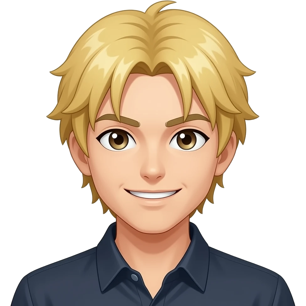 Johan Leibert anime character front face with blonde hair middle part and smirk face emoji