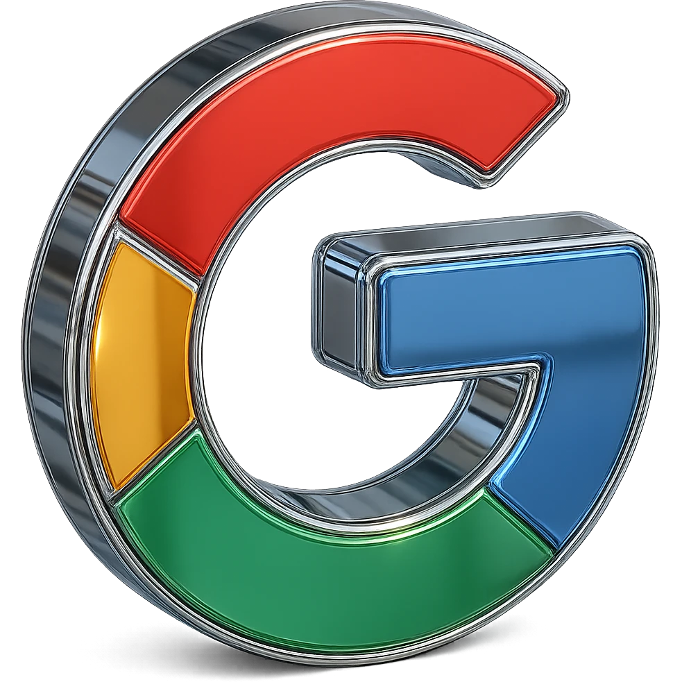 Make this 3D Google icon look metallic with a shiny chrome finish and subtle reflections, while keeping the Google color palette. emoji
