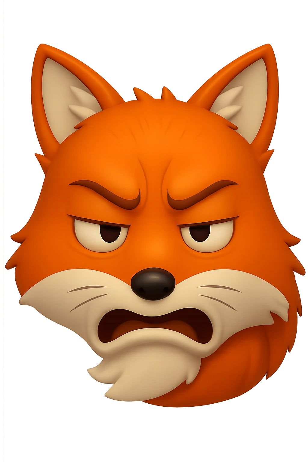 Emoji style fox with an even more disgusted expression, orange colors, transparent background. emoji