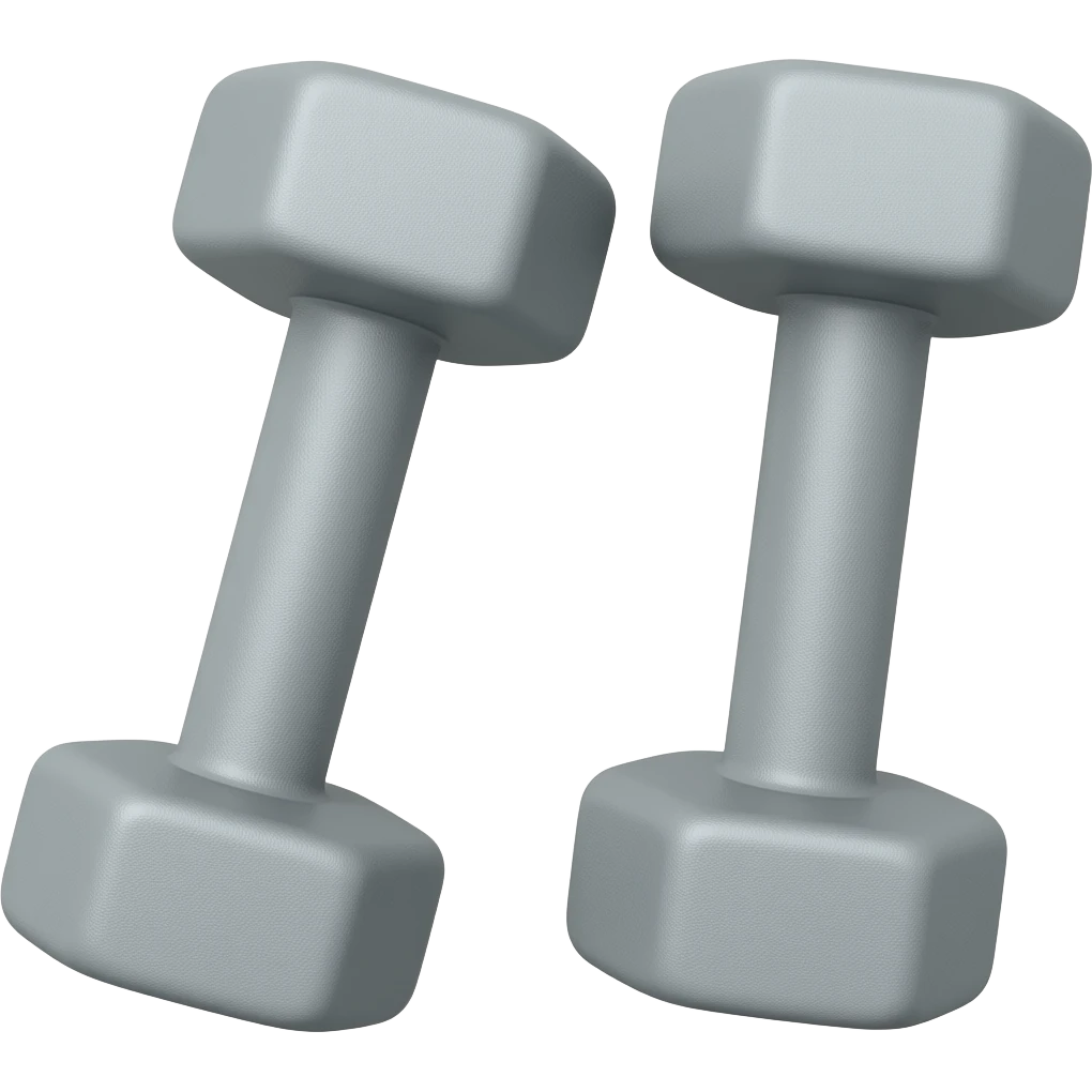 dumbels small ones in grey placed beside each other tilted by 45 degrees emoji